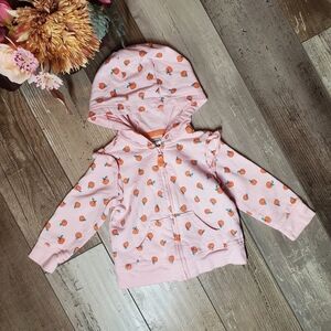 Carter's Pink and Orange Peaches Ruffle Hooded Zip-Up Size 9m Baby Girl NWOT